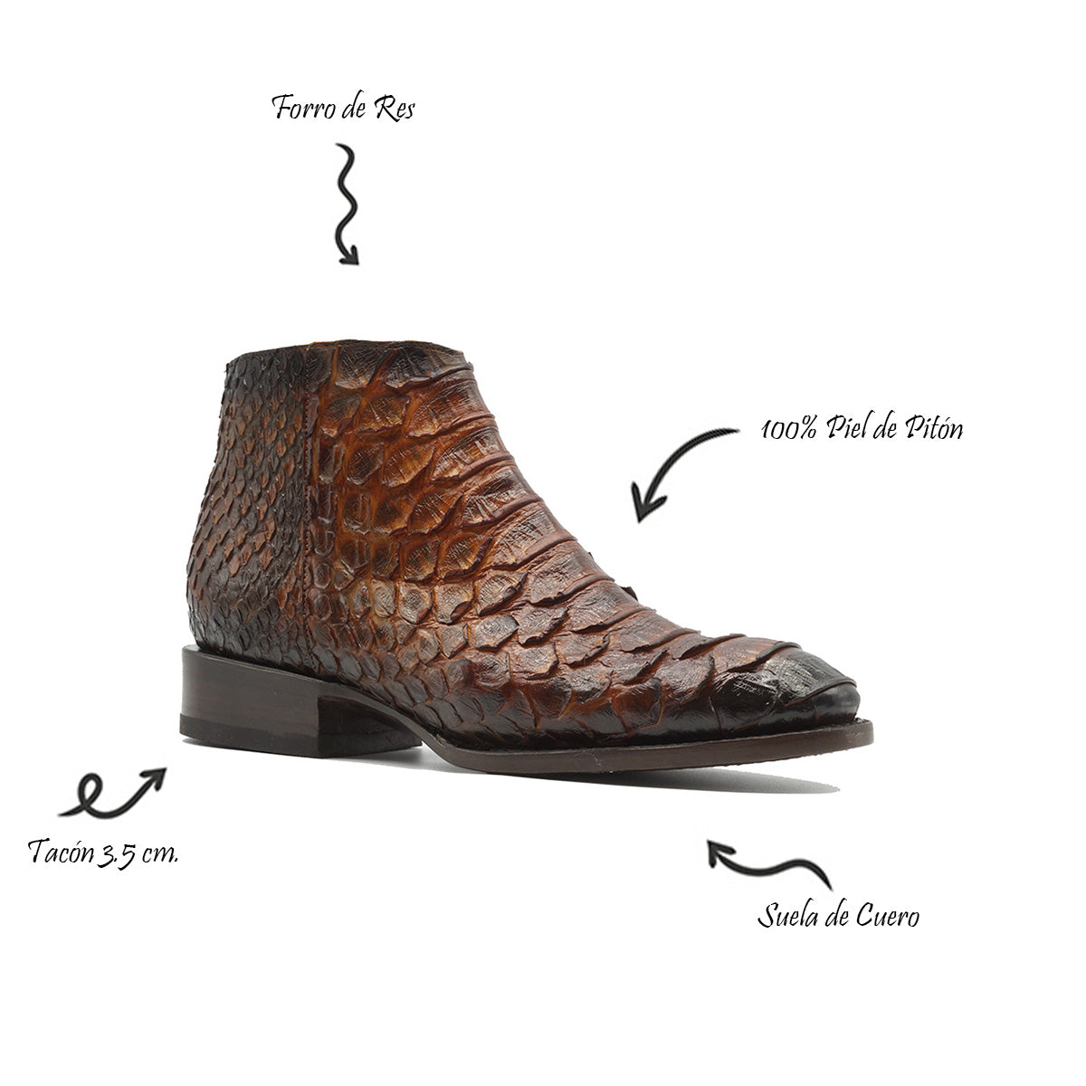 BOTIN CREMALLERA EN PIEL GENUINA DE PITON