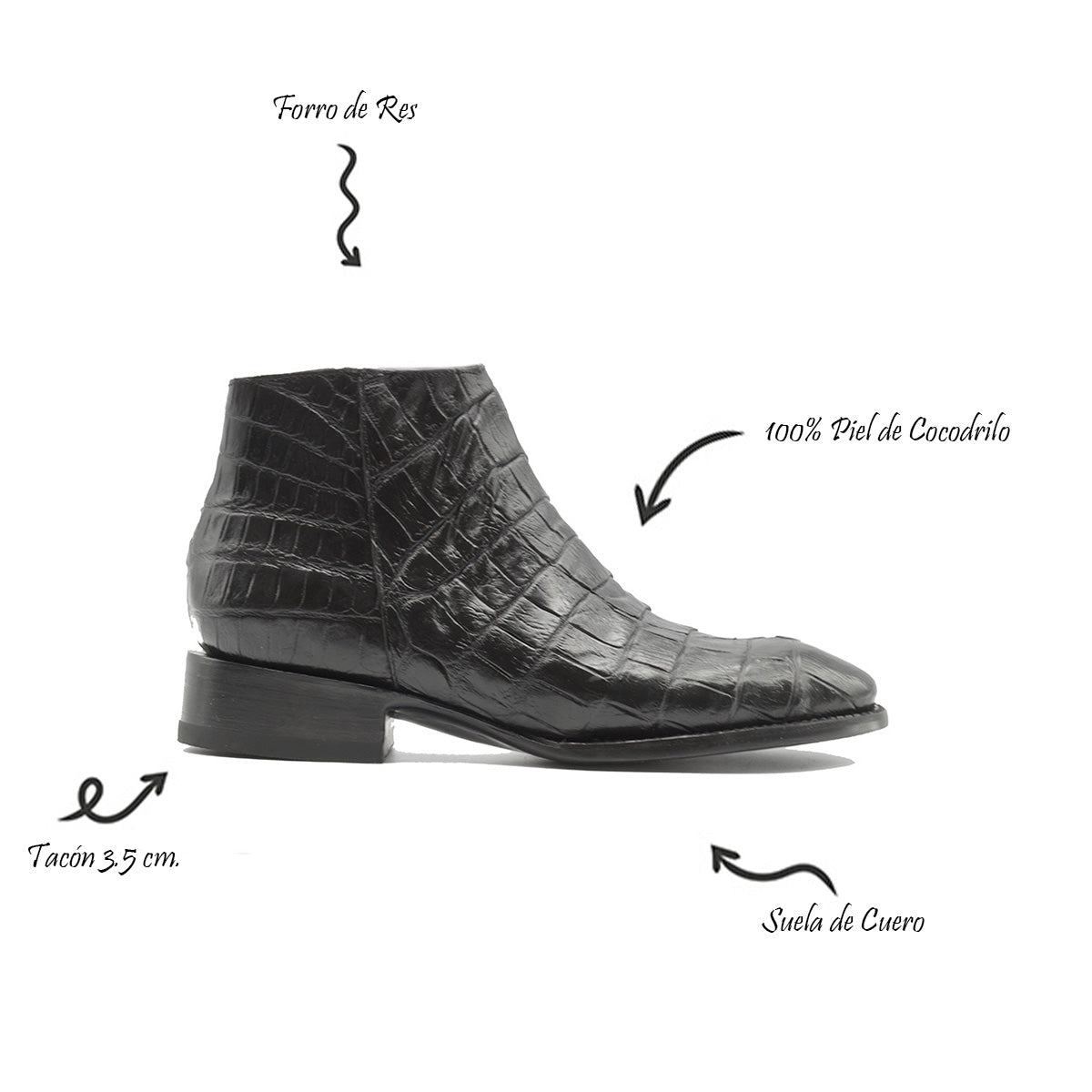 BOTIN CREMALLERA EN PIEL GENUINA DE COCODRILO