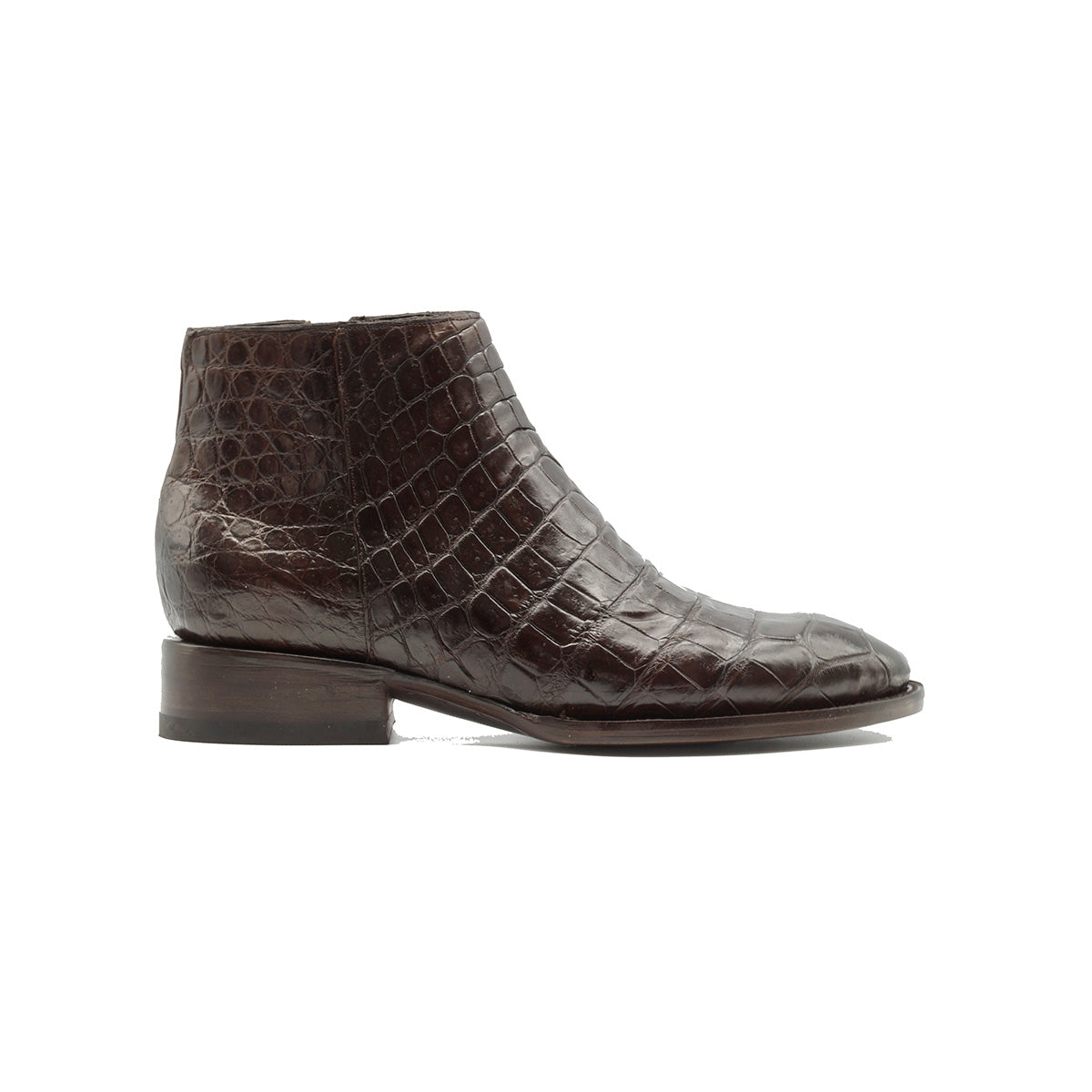 BOTIN CREMALLERA EN PIEL GENUINA DE COCODRILO CAFE