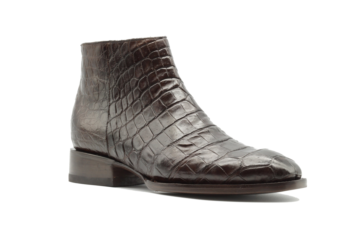 BOTIN CREMALLERA EN PIEL GENUINA DE COCODRILO CAFE