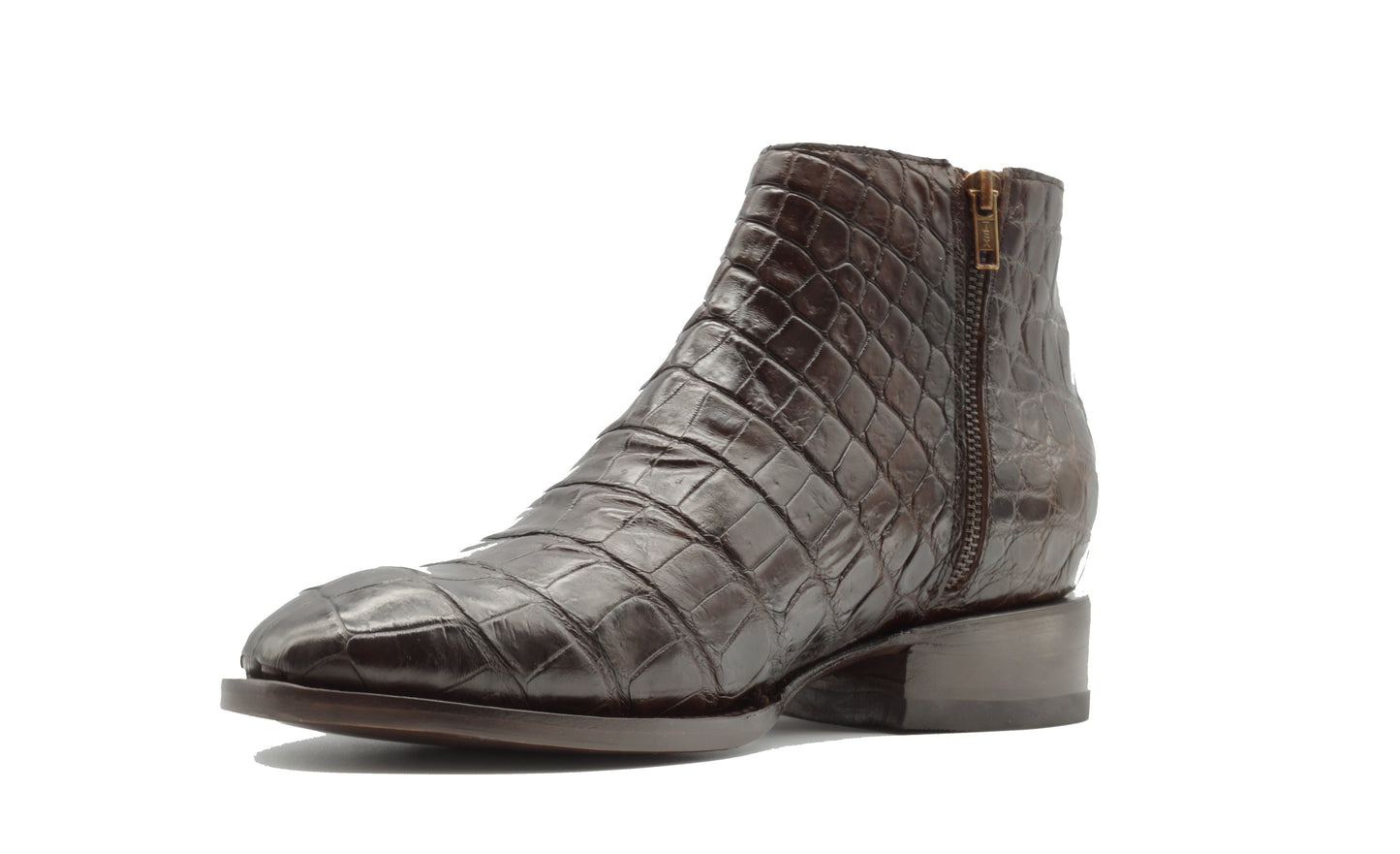 BOTIN CREMALLERA EN PIEL GENUINA DE COCODRILO CAFE