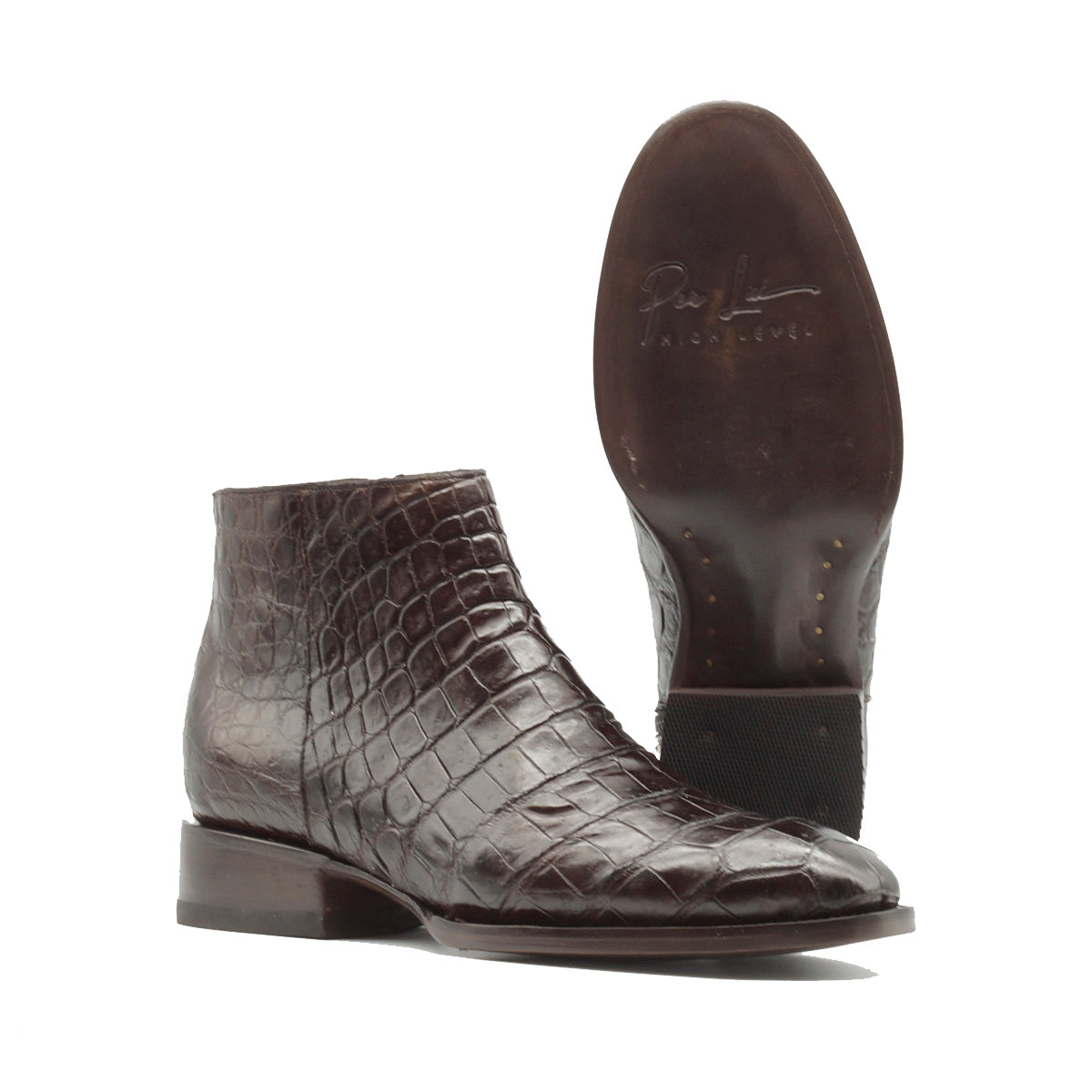 BOTIN CREMALLERA EN PIEL GENUINA DE COCODRILO CAFE