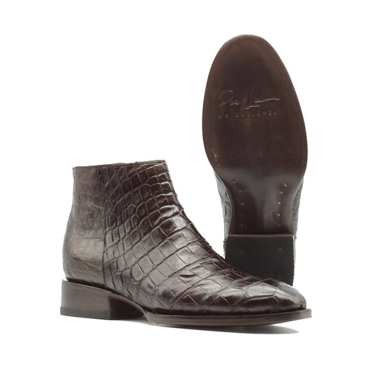 BOTIN CREMALLERA EN PIEL GENUINA DE COCODRILO CAFE