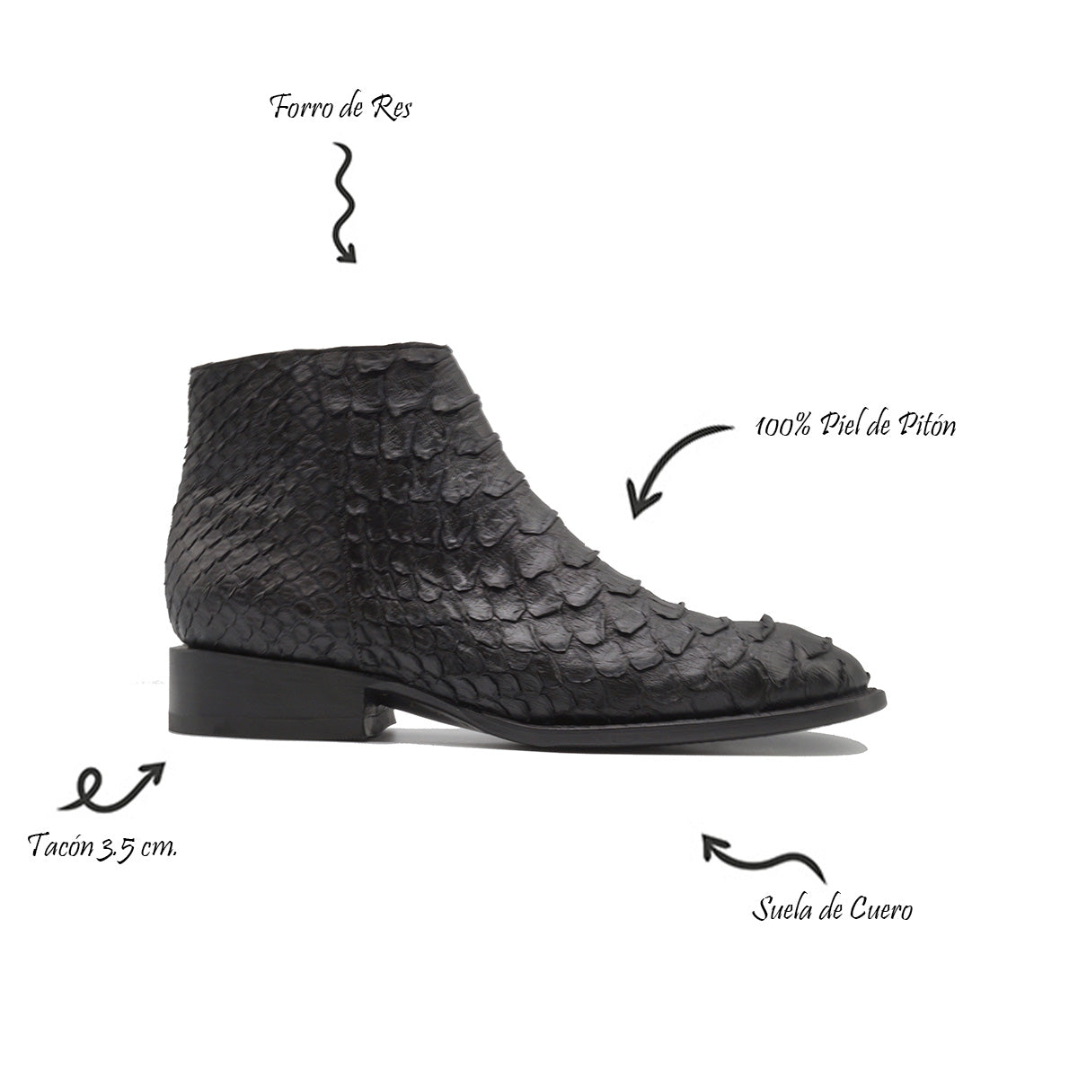 BOTIN CREMALLERA EN PIEL GENUINA DE PITON